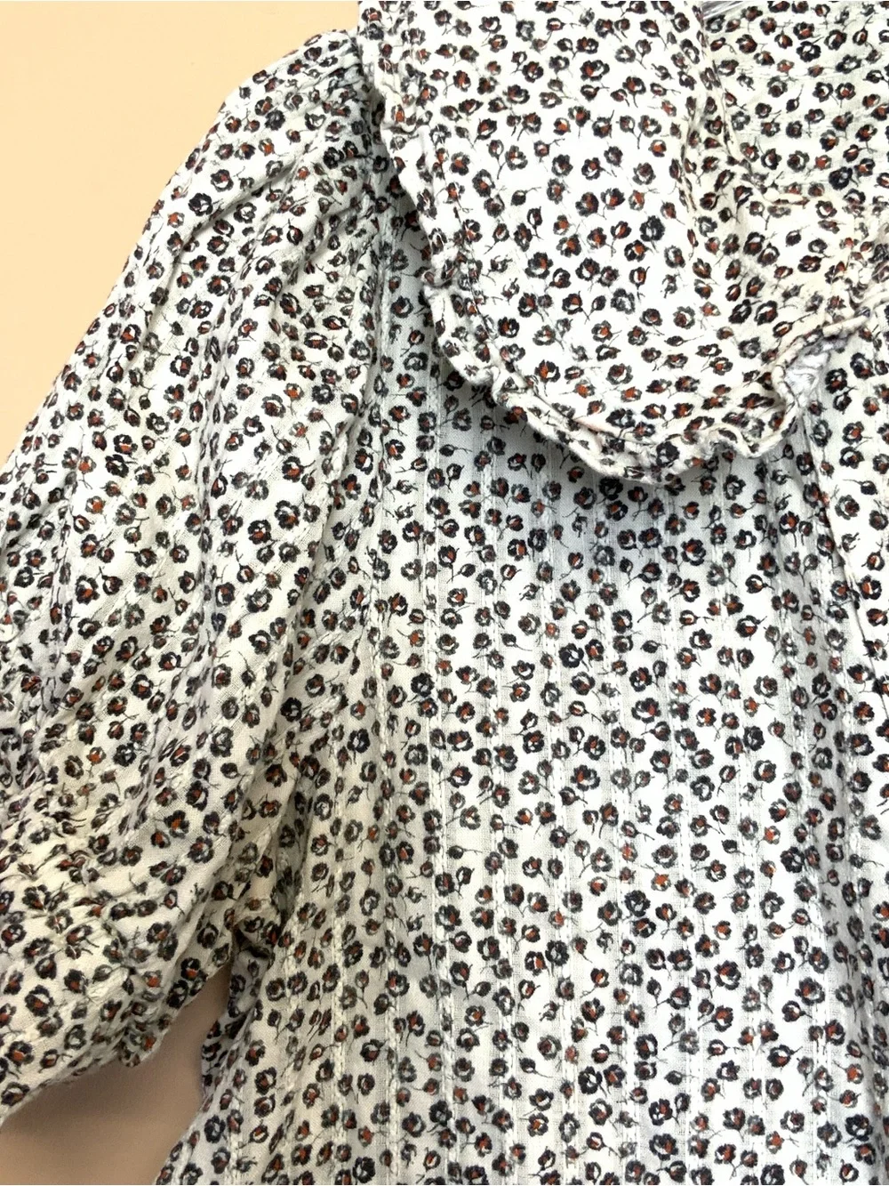 Anthropologie Cream and Black Leopard Print Puff Sleeve Blouse